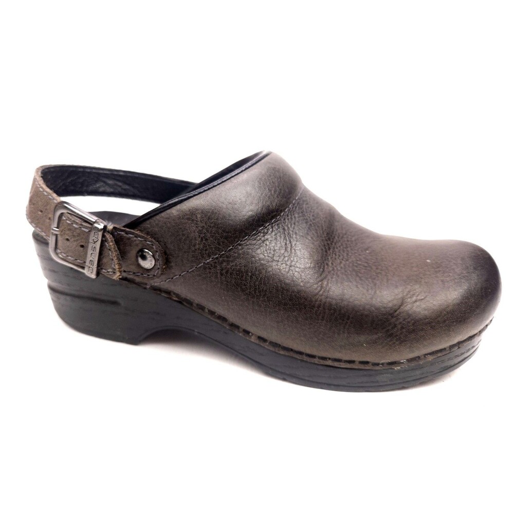 Dansko Ingrid Gray Oiled Leather Slingback Mules Women's EU 37 US 6.5-7 Clogs
